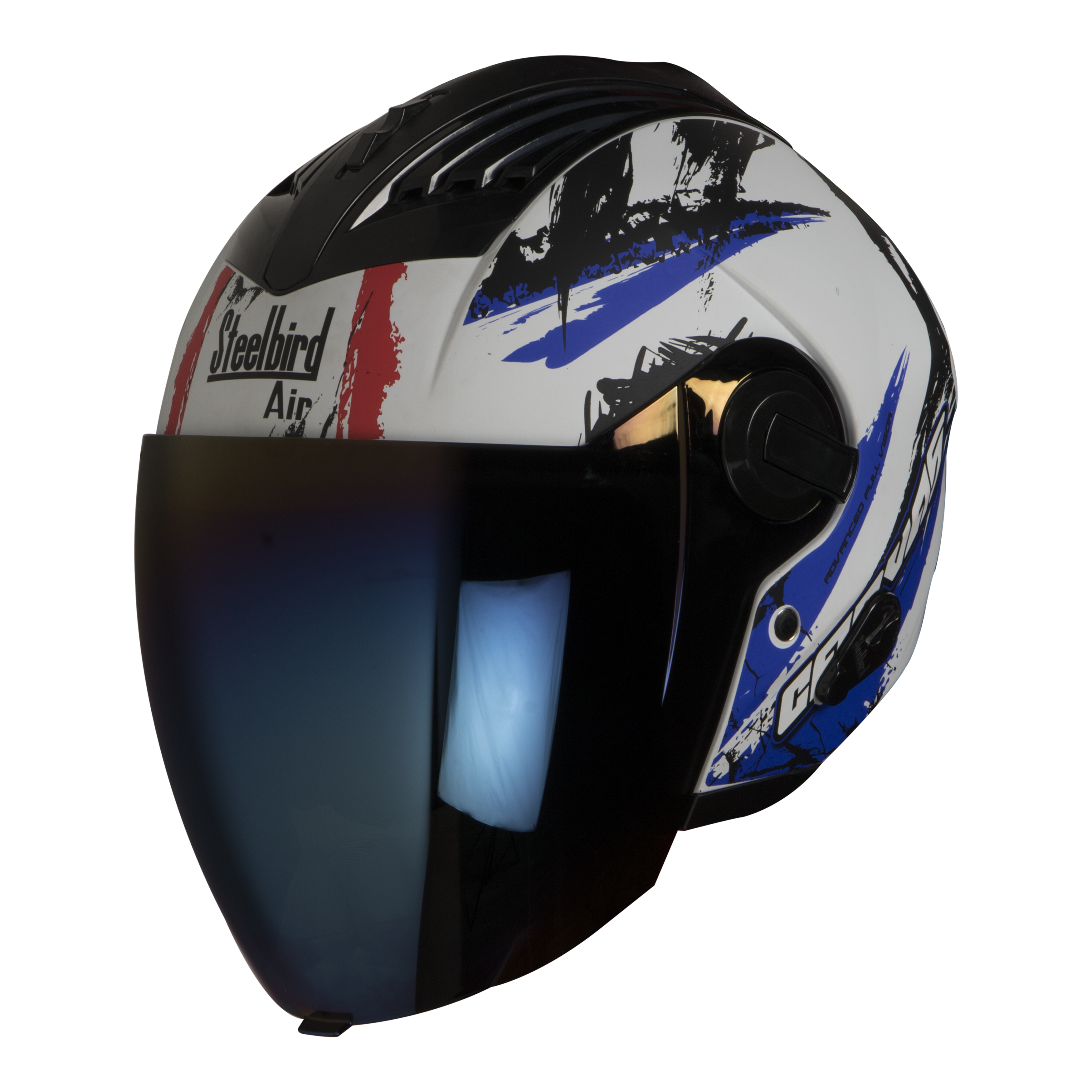 SBA-3 Canvas Matt White with Blue ( Fitted With Clear VIsor Extra Blue Chrome Visor Free)